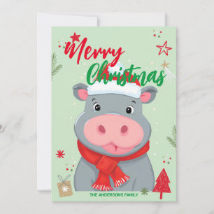 Schattige NIJLPAARD kerstman Kerstvakantie Familie Feestdagenkaart