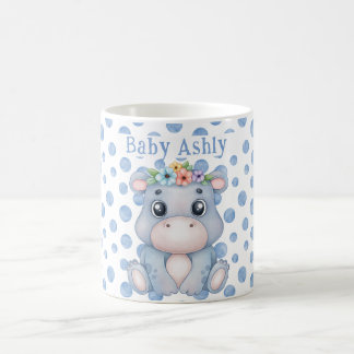 Schattige nijlpaard met babynaam blauwe stippen koffiemok