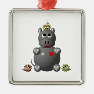 Schattige Nijlpaard met Hamsters Metalen Ornament