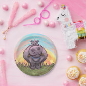 Schattige nijlpaard papieren bordje (Feest)