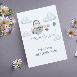 Schattige nijlpaard vliegt in vliegtuig tussen wol bedankkaart