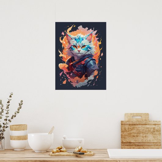 Schattige Ninja Cat Warrior Design Poster (Keuken)