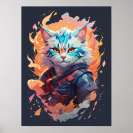 Schattige Ninja Cat Warrior Design Poster