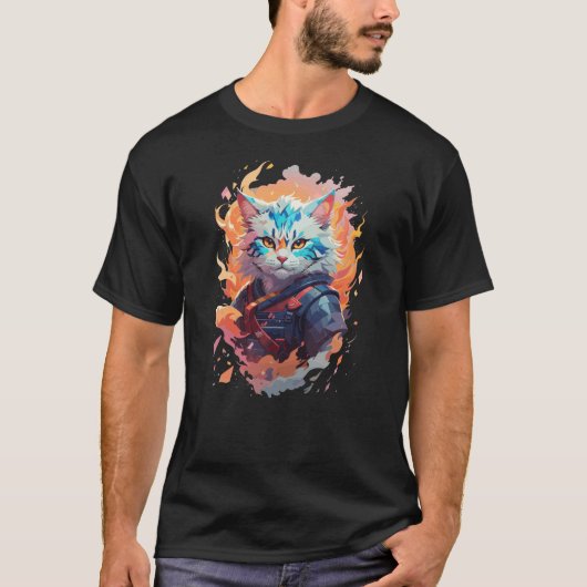 Schattige Ninja Cat Warrior Design T-shirt (Voorkant)