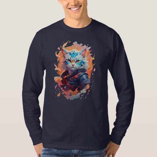 Schattige Ninja Cat Warrior Design T-shirt (Voorkant)