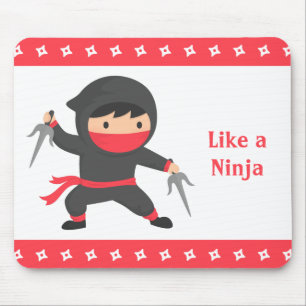 Schattige Ninja Jongen met Sai Wapens voor Kindere Muismat