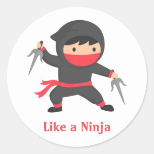 Schattige Ninja Jongen met Sai Wapens voor Kindere Ronde Sticker