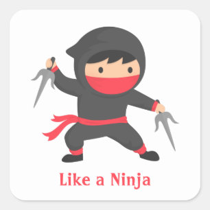 Schattige Ninja Jongen met Sai Wapens voor Kindere Vierkante Sticker