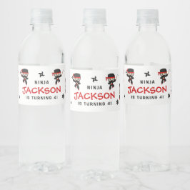 Schattige Ninja Karate Samurai Verjaardagsjongen Waterfles Etiket
