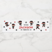 Schattige Ninja Karate Samurai Verjaardagsjongen Waterfles Etiket (Enkel label)