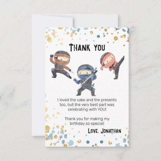 Schattige Ninja Kids Verjaardagsfeestje Bedankkaart (Voorkant)