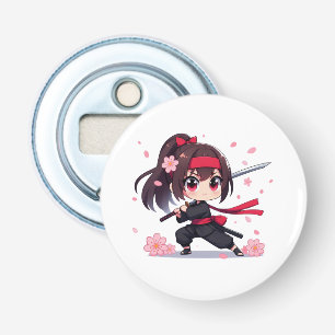 Schattige ninja krijger bloesem meisje button flesopener