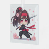 Schattige ninja krijger bloesem meisje glas ornament (Voorkant links)