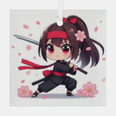 Schattige ninja krijger bloesem meisje glas ornament (Achterkant)