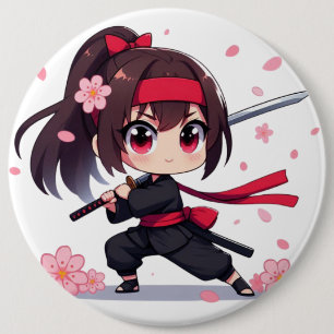 Schattige ninja krijger bloesem meisje ronde button 6,0 cm