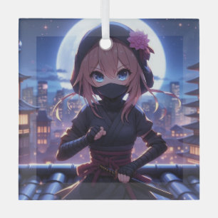 Schattige ninja krijger meisje glas ornament