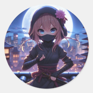 Schattige ninja krijger meisje ronde sticker