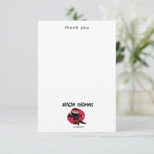 Schattige Ninja Krijger Zwart & Rood Kinderen Aang Bedankkaart (Staand voorkant)