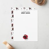 Schattige Ninja Warrior Zwarte & Rode Kinderen Aan Notitiekaartje (Voorkant / Achterkant in situ)