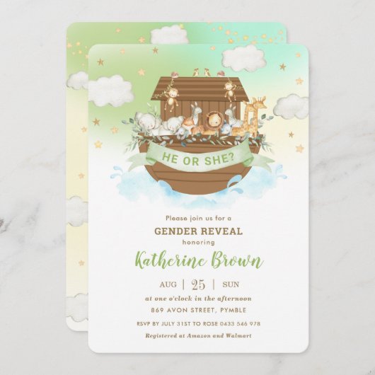 Schattige Noah's Ark Animals Geslacht onthullen Ba Kaart (Voorkant / Achterkant)