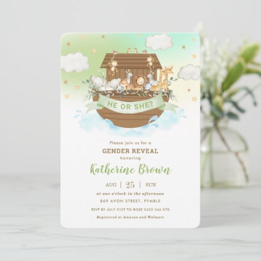 Schattige Noah's Ark Animals Geslacht onthullen Ba Kaart (Staand voorkant)