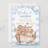 Schattige Noah's Ark Blue Gingham Boho Baby shower Kaart (Voorkant)