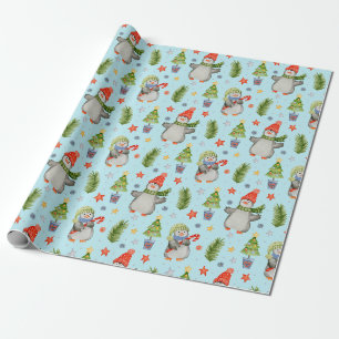 Schattige Noordpool Kerst Pinguïns Cadeaupapier