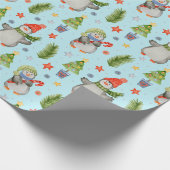 Schattige Noordpool Kerst Pinguïns Cadeaupapier (Hoek)