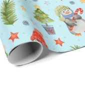 Schattige Noordpool Kerst Pinguïns Cadeaupapier (Rol Hoek)