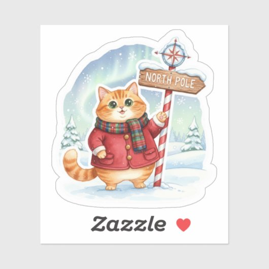 Schattige Noordpoolkat in Jas & Sjaal Kerst  Sticker (Vel)