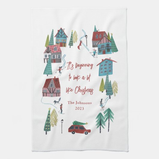 Schattige Noords schaatsdorp Theedoek (Verticaal)