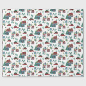Schattige Noords schaatspatroon van het dorp Kerst Cadeaupapier (Vlak)