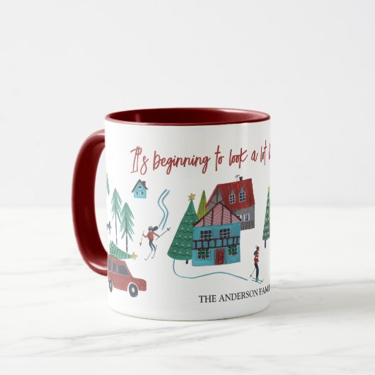 Schattige Noords skidorp Kerst Mok (Voorkant links)