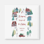 Schattige Noords skidorp kerstfeest Magneet (Voorkant)