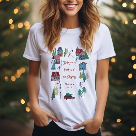 Schattige Noords skidorp kerstfeest T-shirt