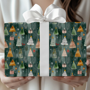Schattige Noordse Winter Bos Kerstmis Cadeaupapier