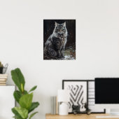 Schattige Noors Bos Kat Kunst Print Poster (Thuiskantoor)