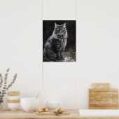 Schattige Noors Bos Kat Kunst Print Poster (Keuken)
