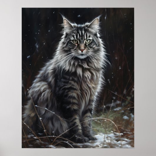 Schattige Noors Bos Kat Kunst Print Poster (Voorkant)