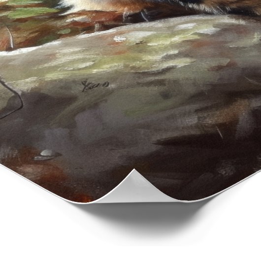 Schattige Noors Bos Kat Kunst Print Poster (Hoek)