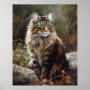 Schattige Noors Bos Kat Kunst Print Poster