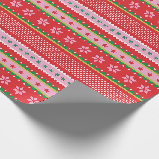 Schattige Nordic Sweater patroon rood roze groen Cadeaupapier (Hoek)
