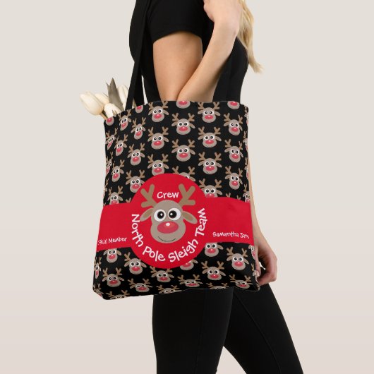 Schattige North Pole Sleigh Team Crew rendierpatro Tote Bag (Dichtbij)