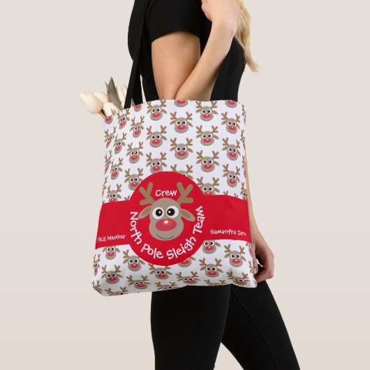 Schattige North Pole Sleigh Team Crew rendierpatro Tote Bag (Dichtbij)