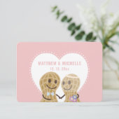 Schattige Noten Verliefd Op Elkaar Roze Whimsical  RSVP Kaartje (Staand voorkant)