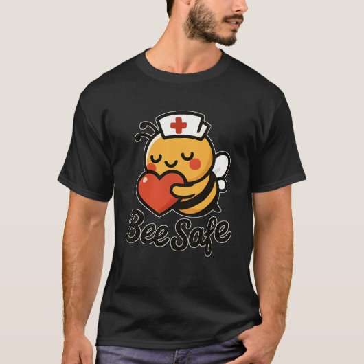 Schattige Nurse Bee Safe Heart T-shirt (Voorkant)