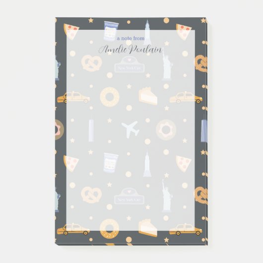 Schattige NYC-patroon Donkergrijze aangepaste naam Post-it® Notes (Voorkant)