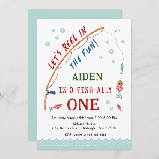 Schattige O- Fish-Ally One Vist 1e verjaardag Kaart (Voorkant / Achterkant)
