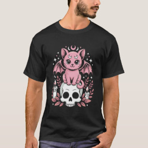 Schattige Occulte Kat met Halve Manen Roze Gotisch T-shirt