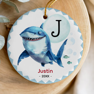 Schattige Oceaan Blauwe Kust Haai Kerst Sieraad Keramisch Ornament